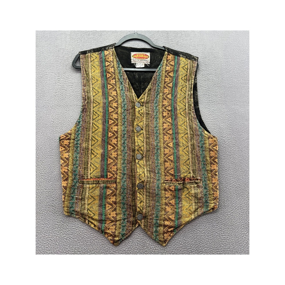VTG Paragraff Vest Mens Sz M Southwestern Tapestry Geometric Boho Cotton